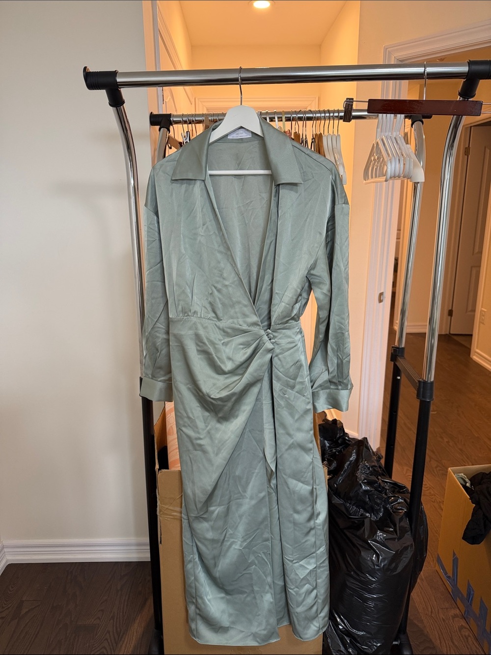 OAK + FORT Light Sage Wrap Trench Coat